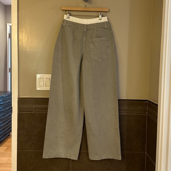 Topshop Boxer Waistband Cotton-Blend Wide-Leg Denim Pants (Grey/White) - Picture 7 of 16